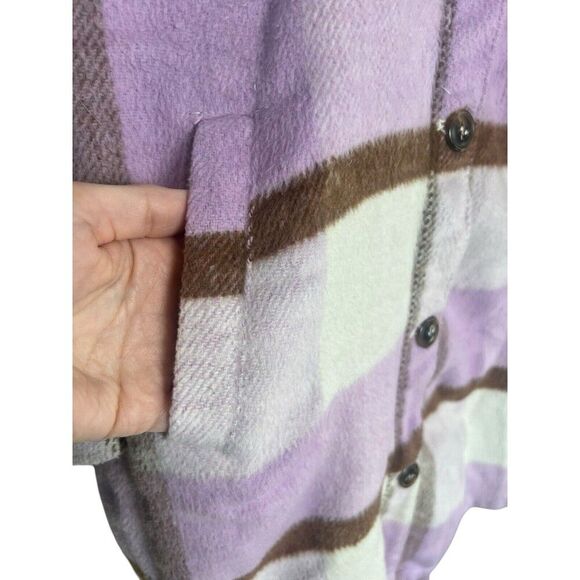 Blank NYC Lavender Beige White Plaid Oversized Long Shirt Jacket Shacket Small - Picture 5 of 15
